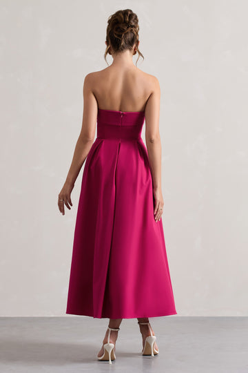 Annalise Hot Pink Bandeau Skater Midi Dress